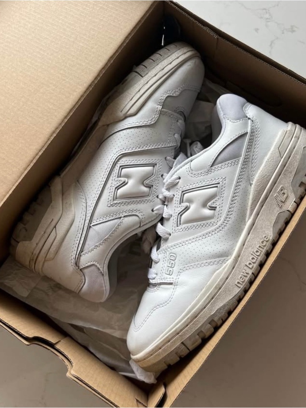 New Balance Women’s White Leather Sneakers